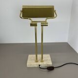 Modernist Travertine and Brass Table Light by Hillebrand Leuchten, Germany, 1980