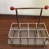 set of six digestive glasses with glass and metal tray