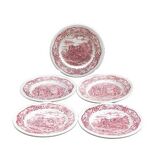 5 assiettes à dessert rouges et blanches en grès de W H Grindley