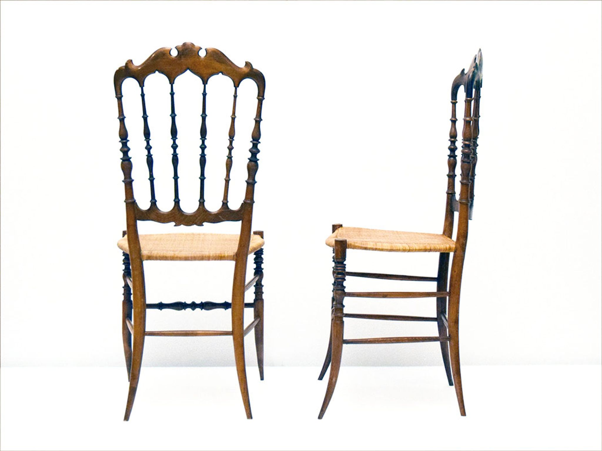 Chiavarina chairs in cherry wood with straw seat, early 20th century, Set of Four