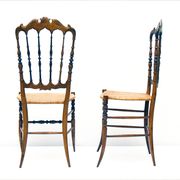 Chiavarina chairs in cherry wood with straw seat, early 20th century, Set of Four