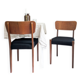 Lot de 2 chaises vintage Mid-Century en bois design danois assise noire sty