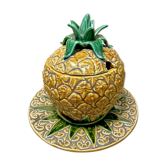 Barbotine ananas vintage ensemble pot et plat, deco exotique