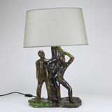 Brutalist sculptural table lamp "Man and Woman near a Tree", Italy, 1970s