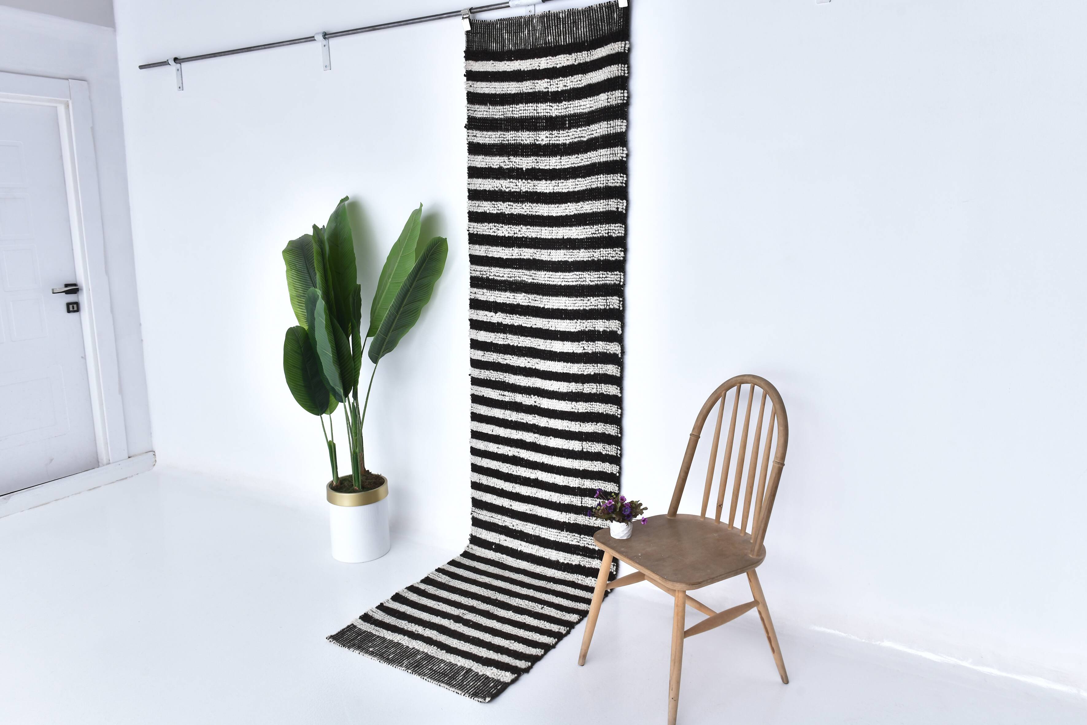 2x9 Brown White Striped Runner Rug, 69x289Cm SK 242096