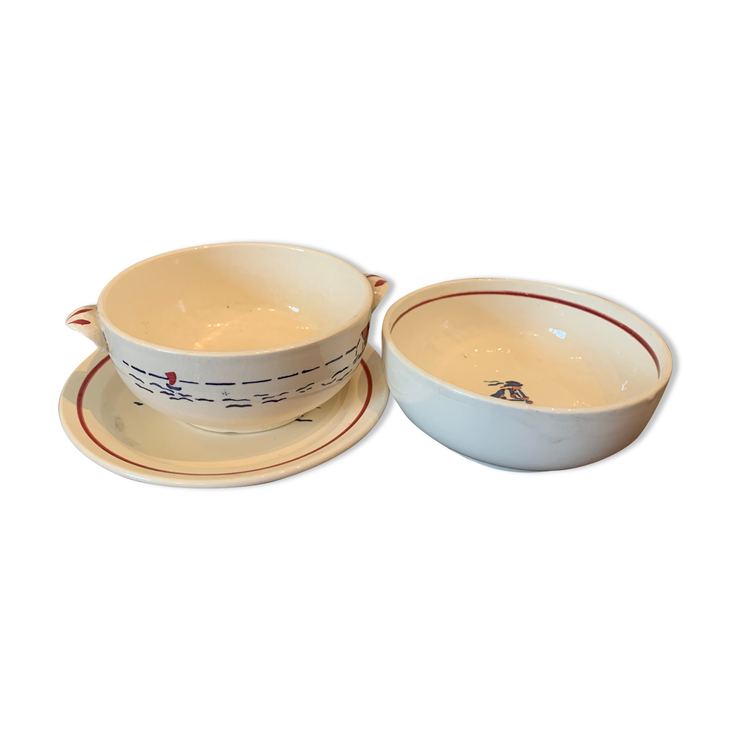 Old children's breakfast service hand-painted, Brittany, art deco