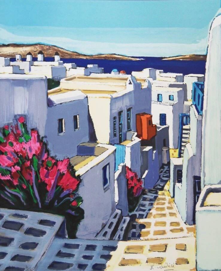 Jean-Claude Quilici: Beauty of Santorini, original signed lithograph