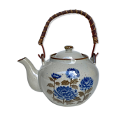 Théière en grès vintage anse en osier