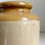 Mustard pot in ocher and beige enamelled stoneware