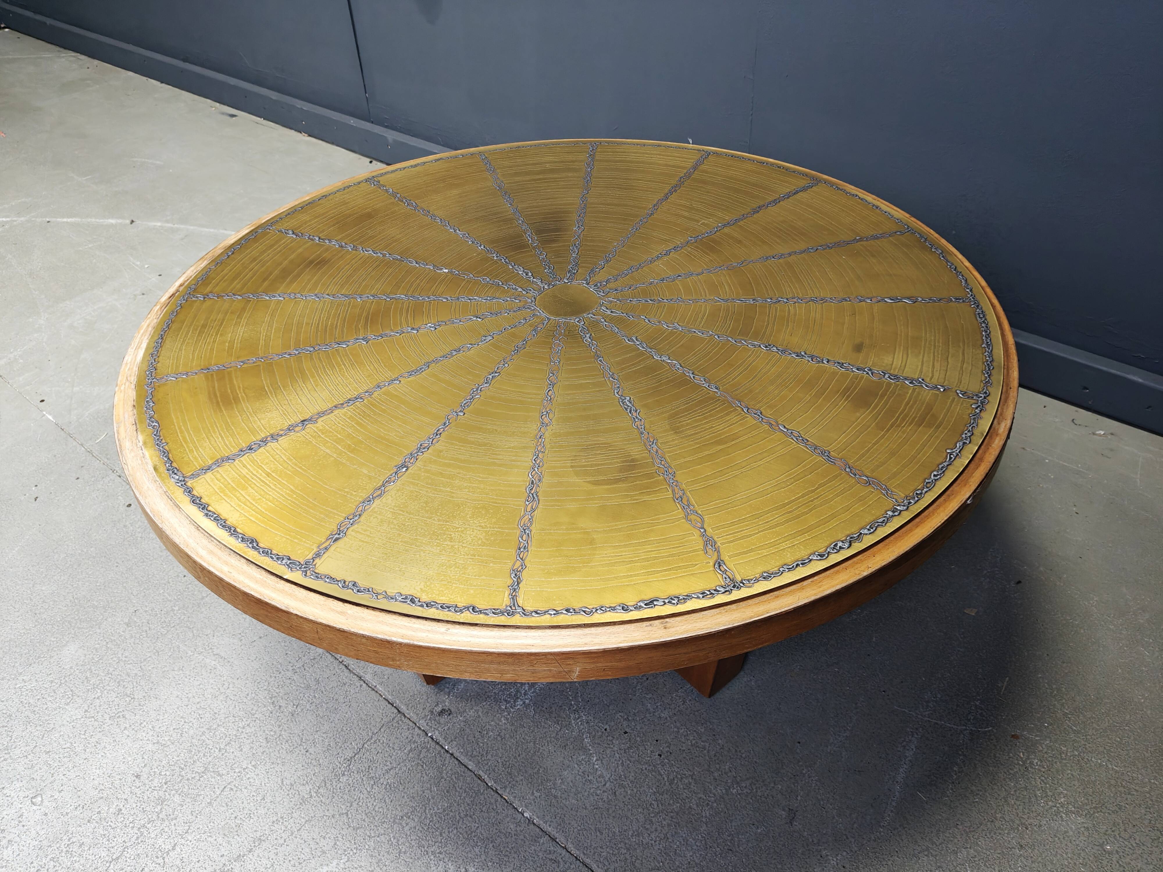 Scandinavian etched brass coffee table, 1960s
