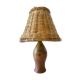 Lampe artisanale en grès emaillé vintage et rotin