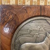 Bronze bas-relief framed in wood signed by Jean Auguste Briquemont (1879-1951)