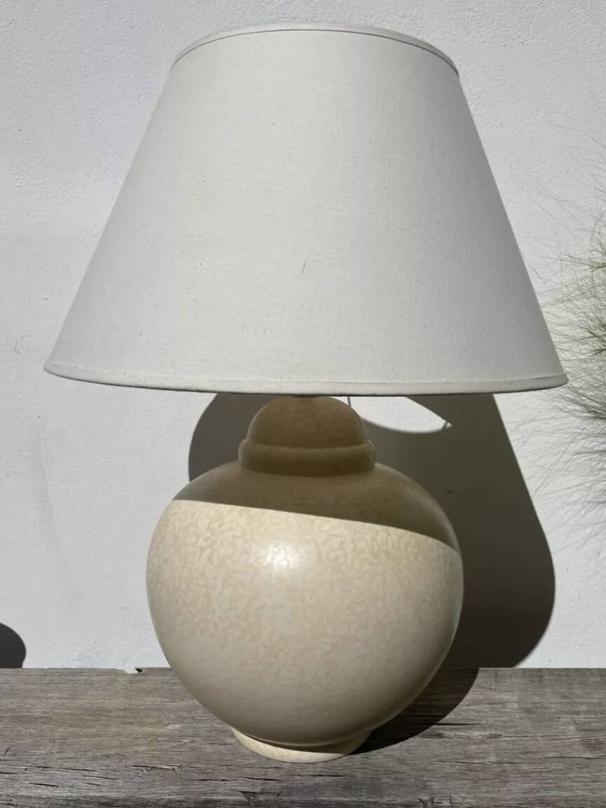 Large lamp signed Kostka vintage beige ceramic sphere