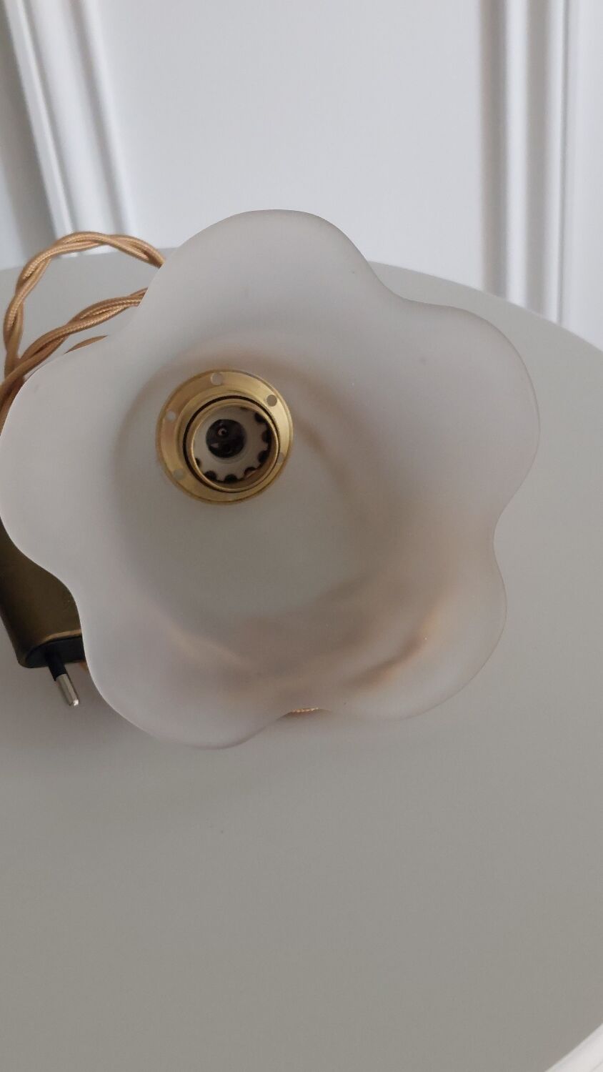 Suspension, glass lamp forming a tulip