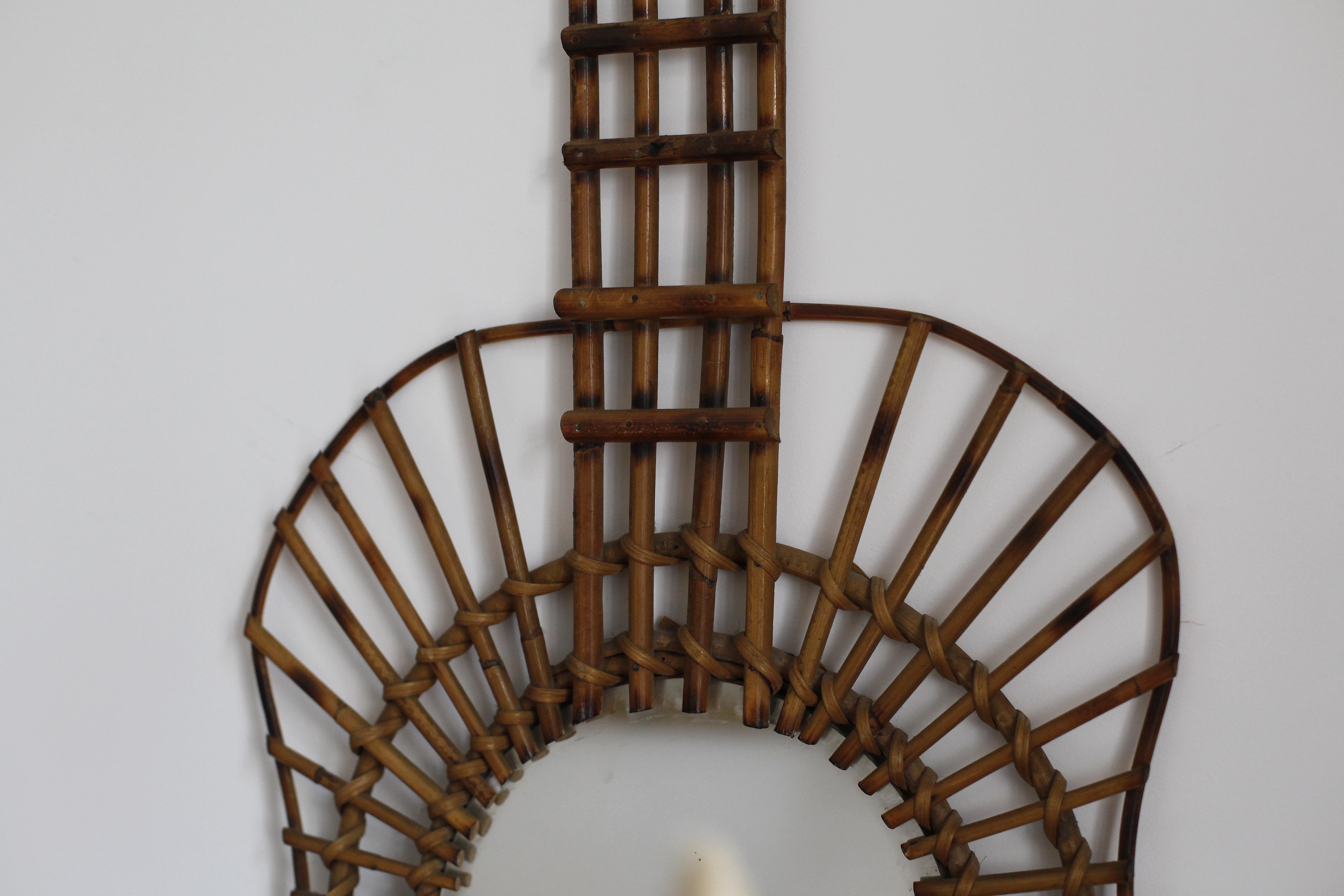 Rattan guitar mirror 75 x 38 cm year 1950