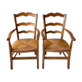 Paire de Fauteuils de campagne paillés