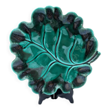 Vintage slip serving dish - Green leaf with black veneered edge