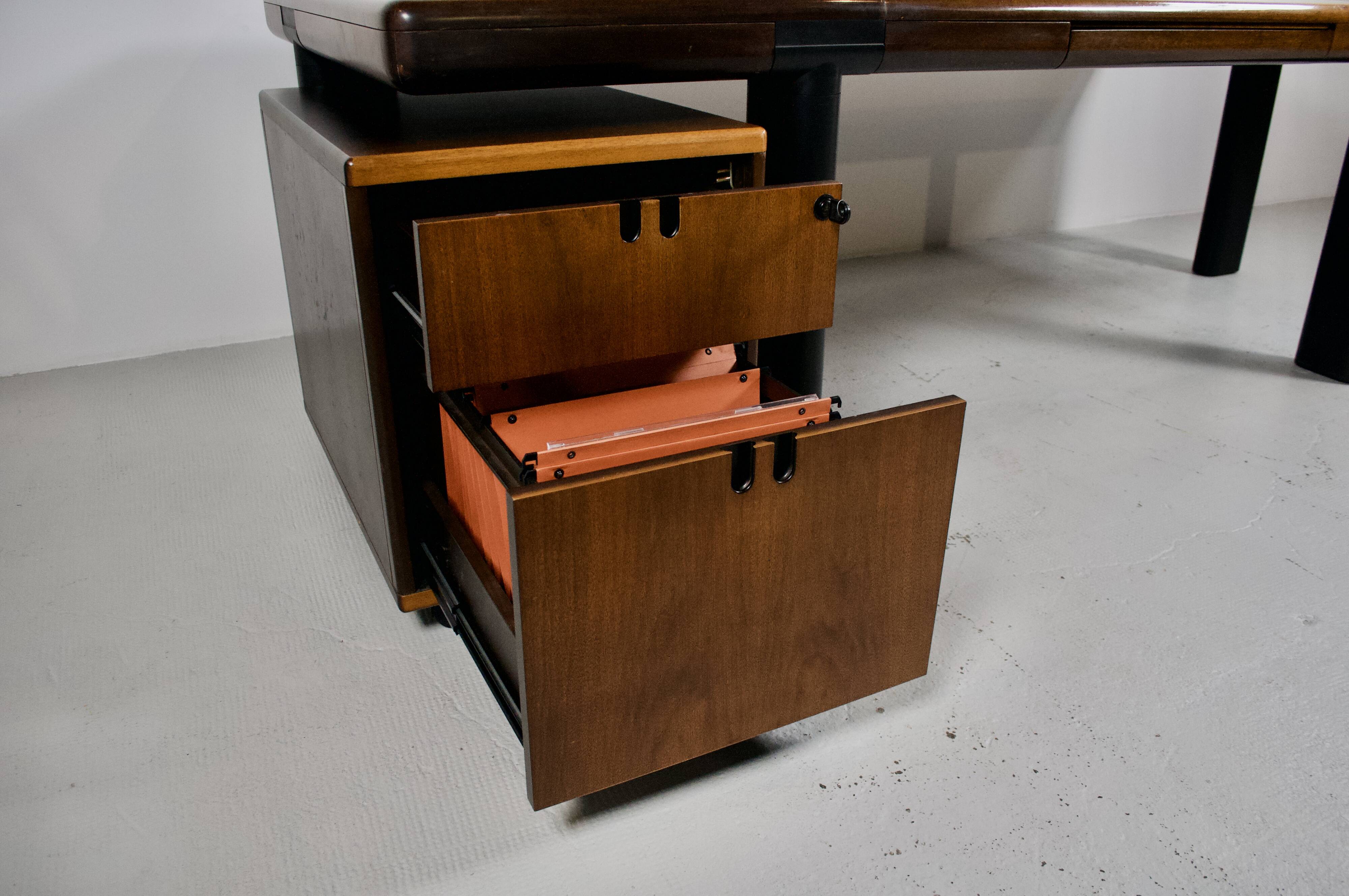 Important walnut executive desk for faram 1957 italy publisher 80's