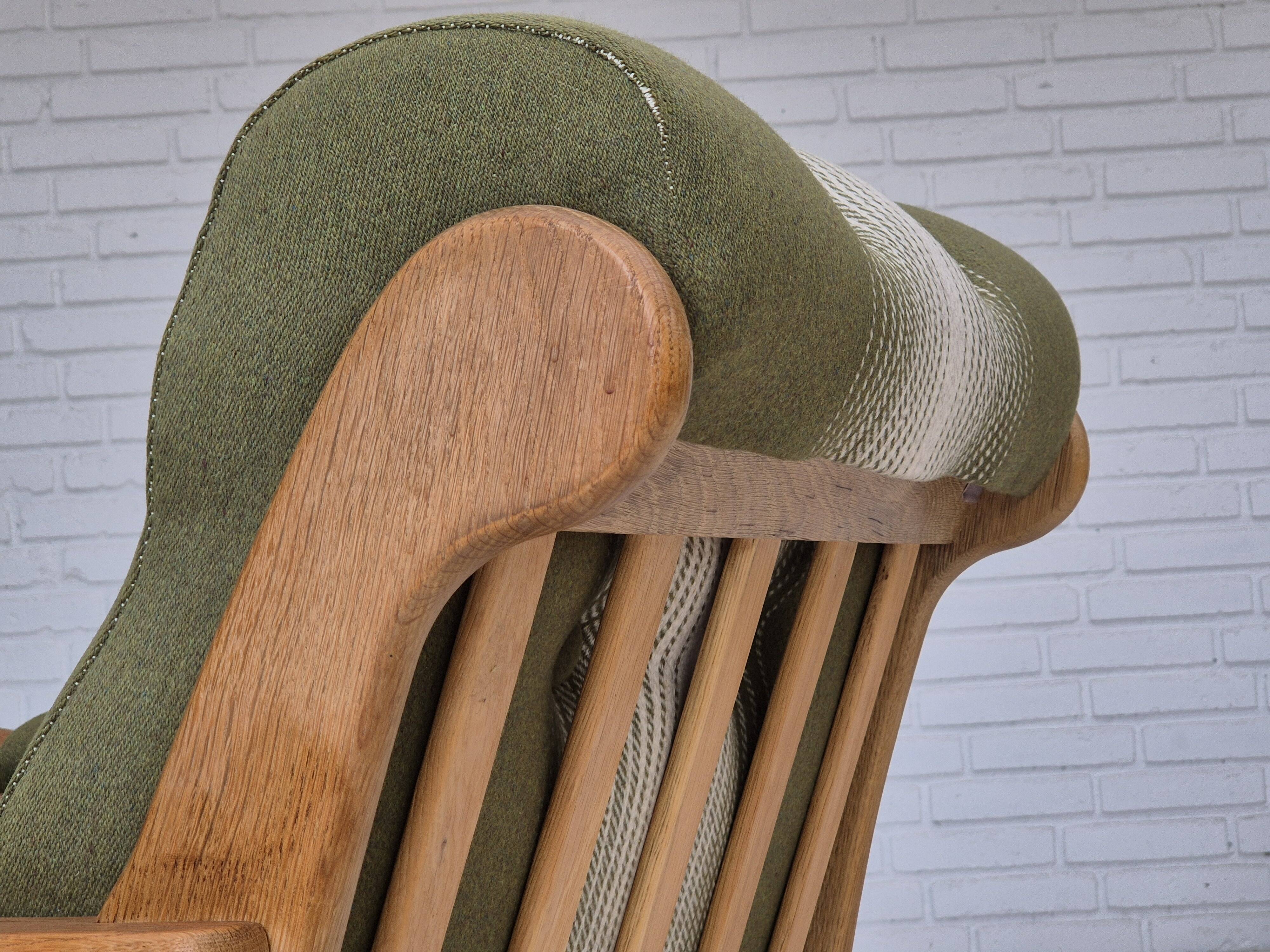 1970s, Danish armchair, original condition, wool, solid oak wood.