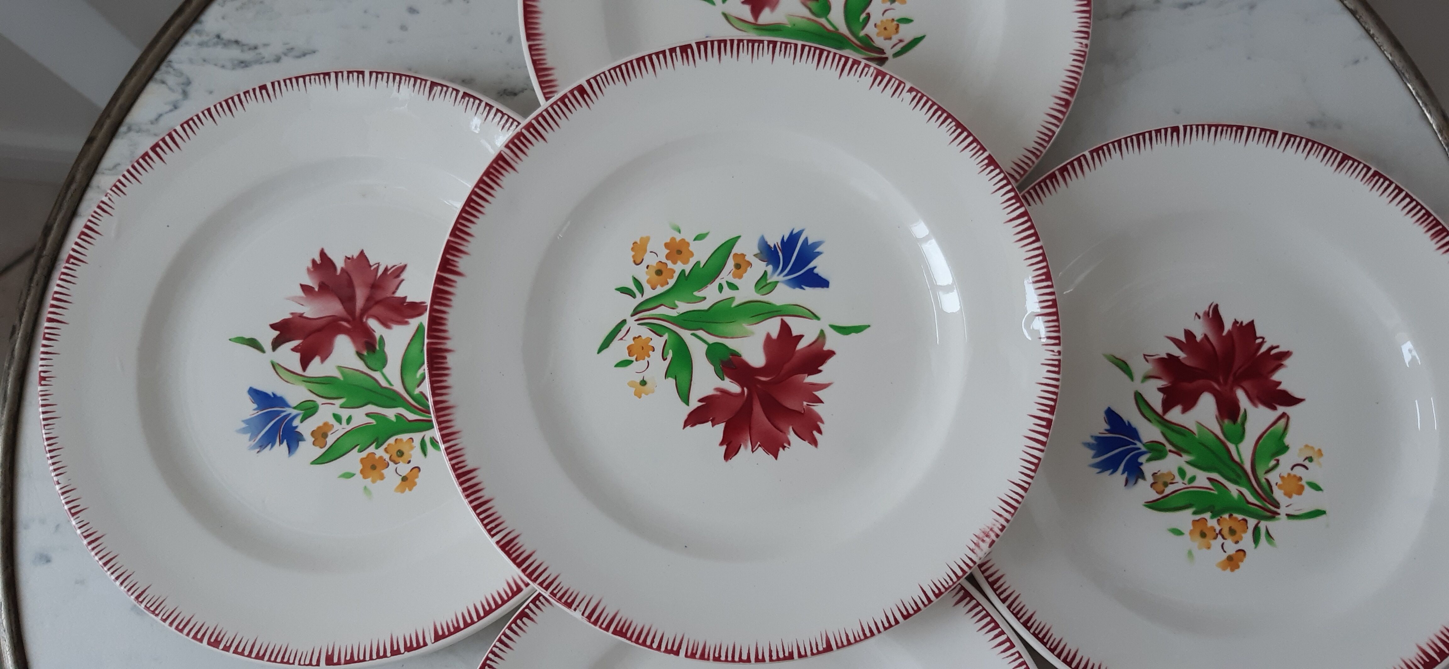 Set of 5 dessert plates Digoin Sarreguemines years 30-40