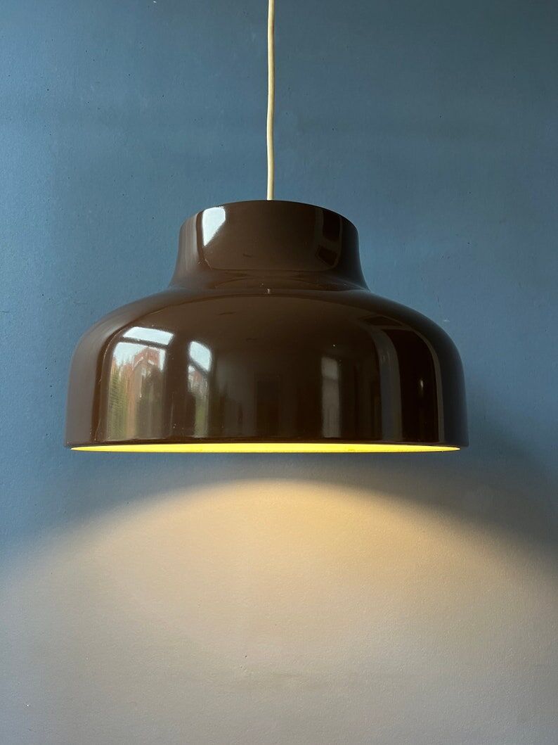 Vintage mid century pendant lamp in brown metal