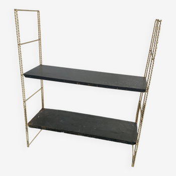 Vintage shelf 1960 String black gold - 58 x 49 cm