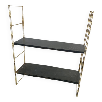 Vintage shelf 1960 String black gold - 58 x 49 cm