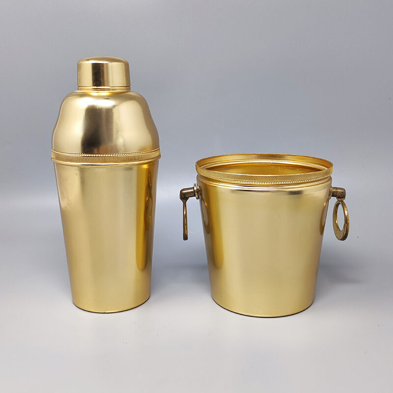 1960s Gorgeous Cocktail Shaker With Ice Bucket in Aluminium. Made in Italy