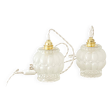 Duo of frosted bubble glass portable lamps