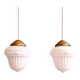 Paire de suspensions Art déco en verre opaline blanc moulé pressé, 1920-30