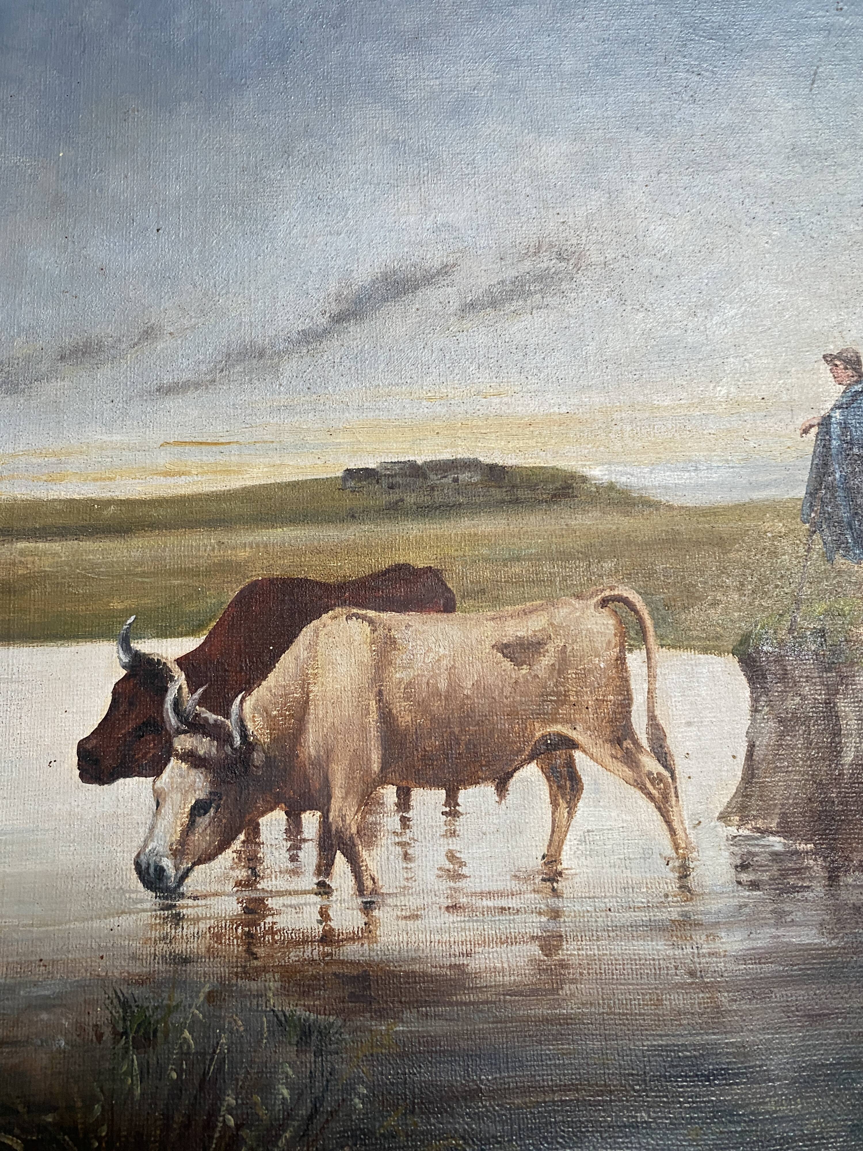 Painting Pastoral Scene at the River – French School, late 19th century