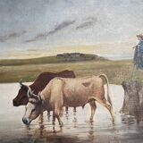 Painting Pastoral Scene at the River – French School, late 19th century