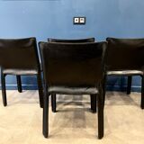 4 black leather chairs 412 cab by Mario Bellini signed Cassina