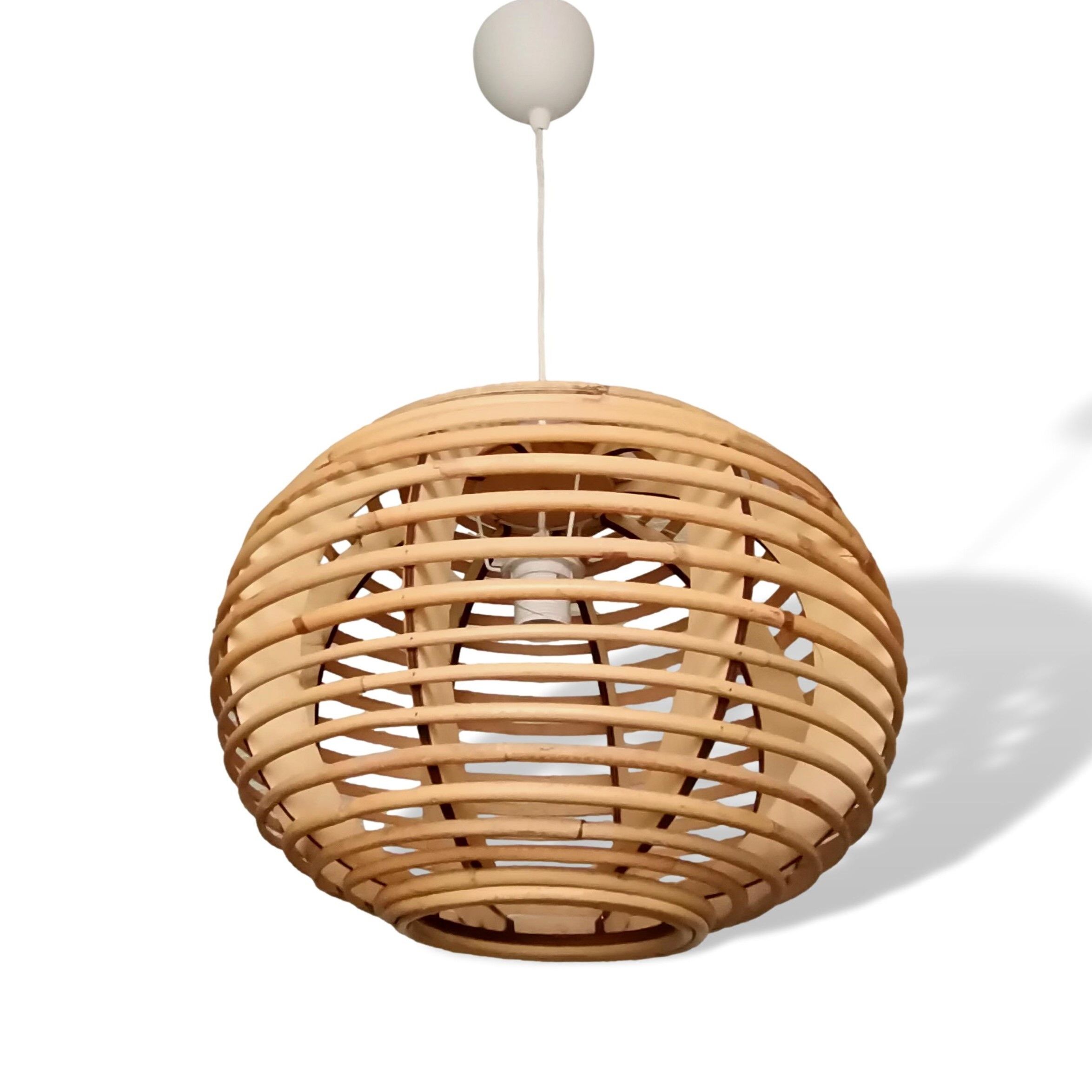 Portuguese mid century modern beige bamboo hanging lamp 1960s