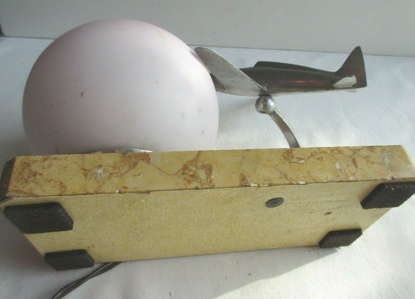 Art deco table lamp aluminum airplane and ball tulip on marble terrace