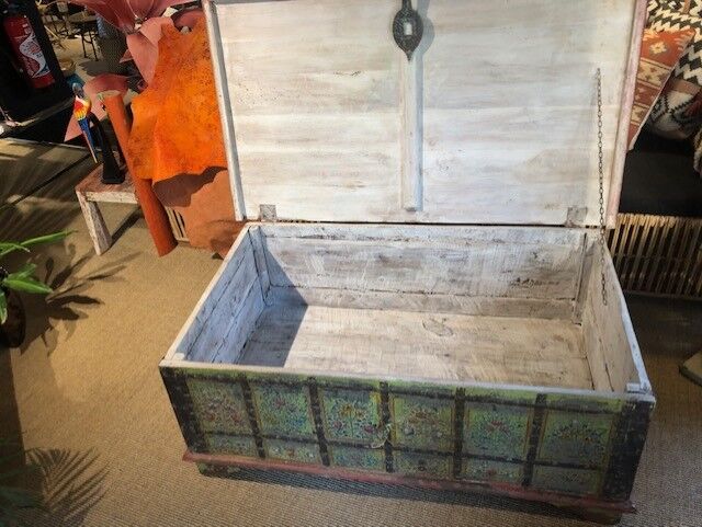 Coffee table chest painted with patterns