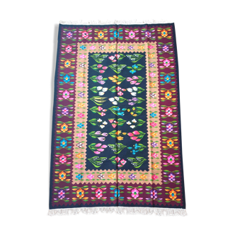 Tapis Oltenien floral, tissé à la main, Roumanie