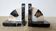 Art Deco pair of bookends in Portor marble and onyx, 1930s-1950s.
