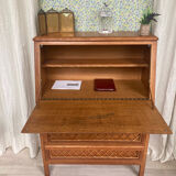 Vintage secretary in wood and rattan