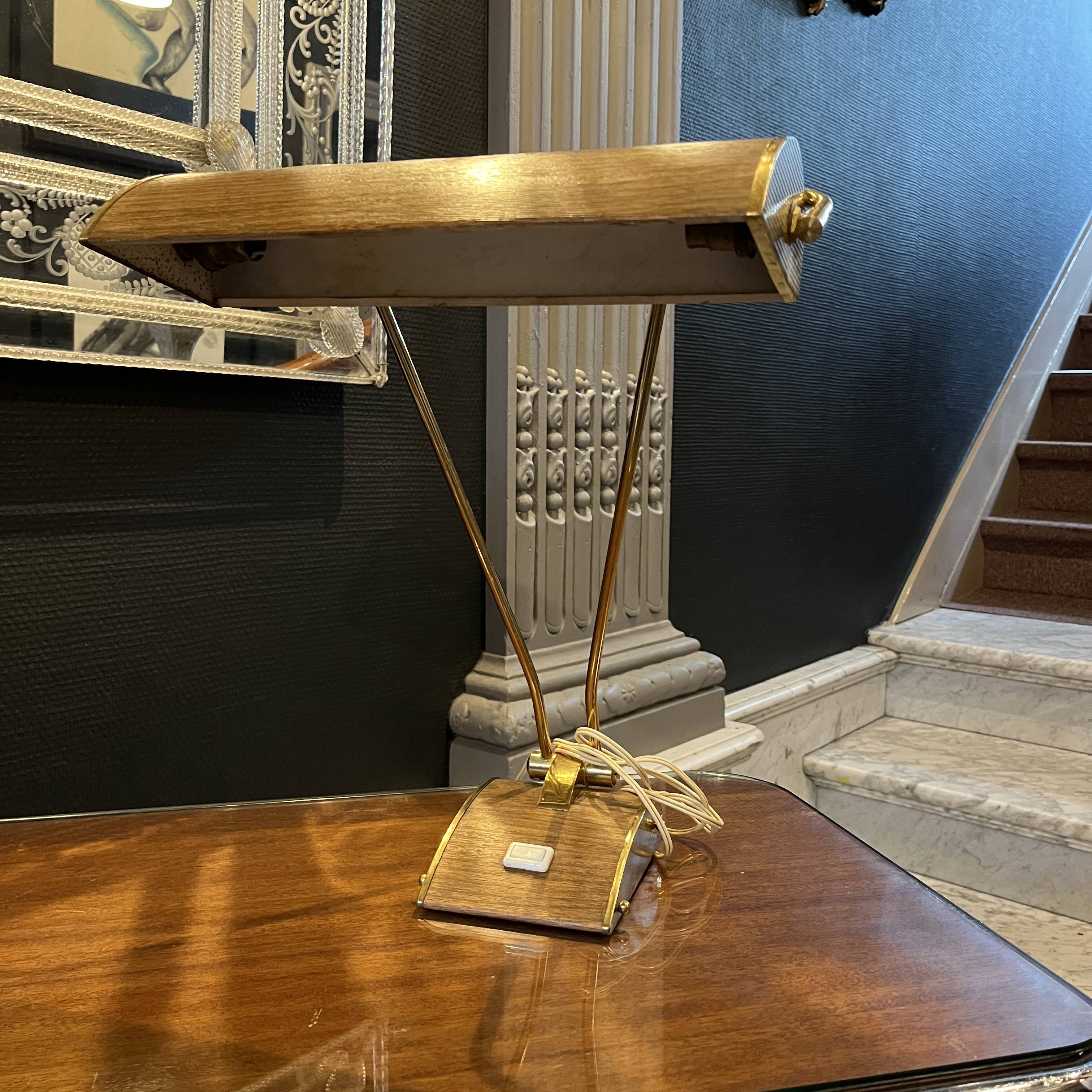Lampe à poser ou de bureau (doré & brun) JUMO, design moderniste, ca 1945