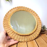 Round mirror 30cm wicker 1960