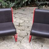 Pair of vintage drivers in red steel and skaï, France 1970