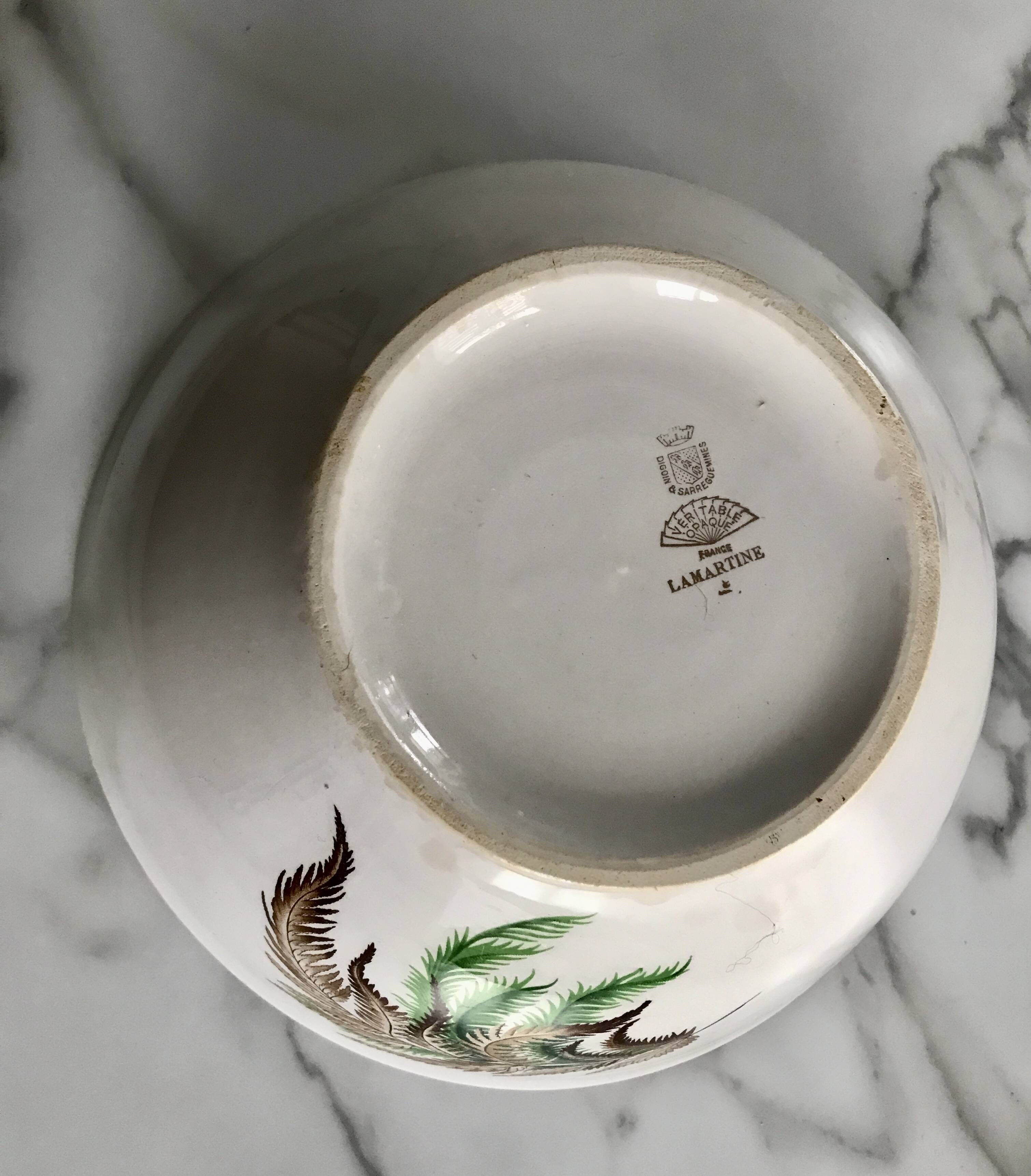 Vintage Digoin Sarreguemines fern salad bowl