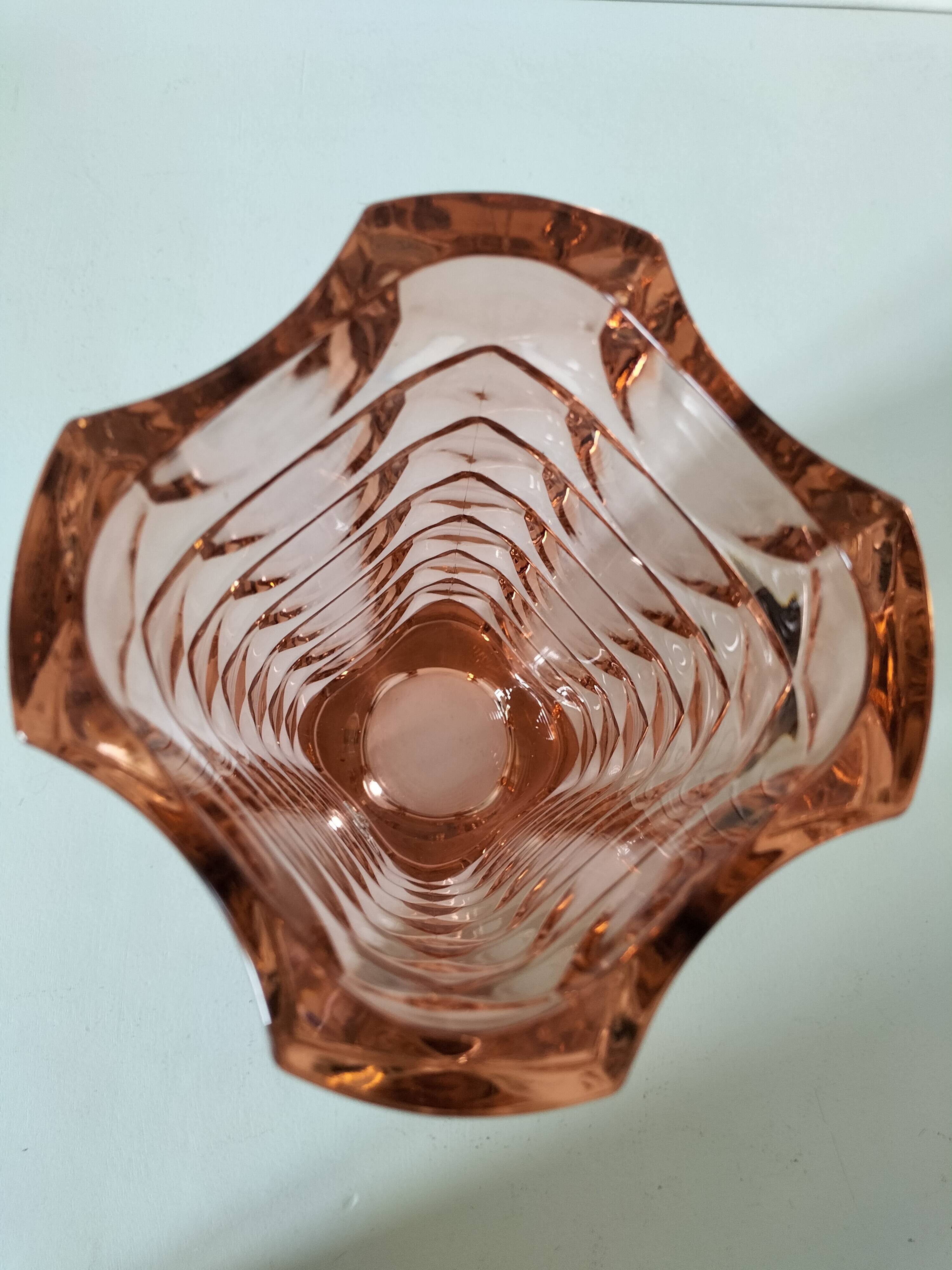 Vintage pink pressed glass vase – Windsor Rosaline model by Luminarc