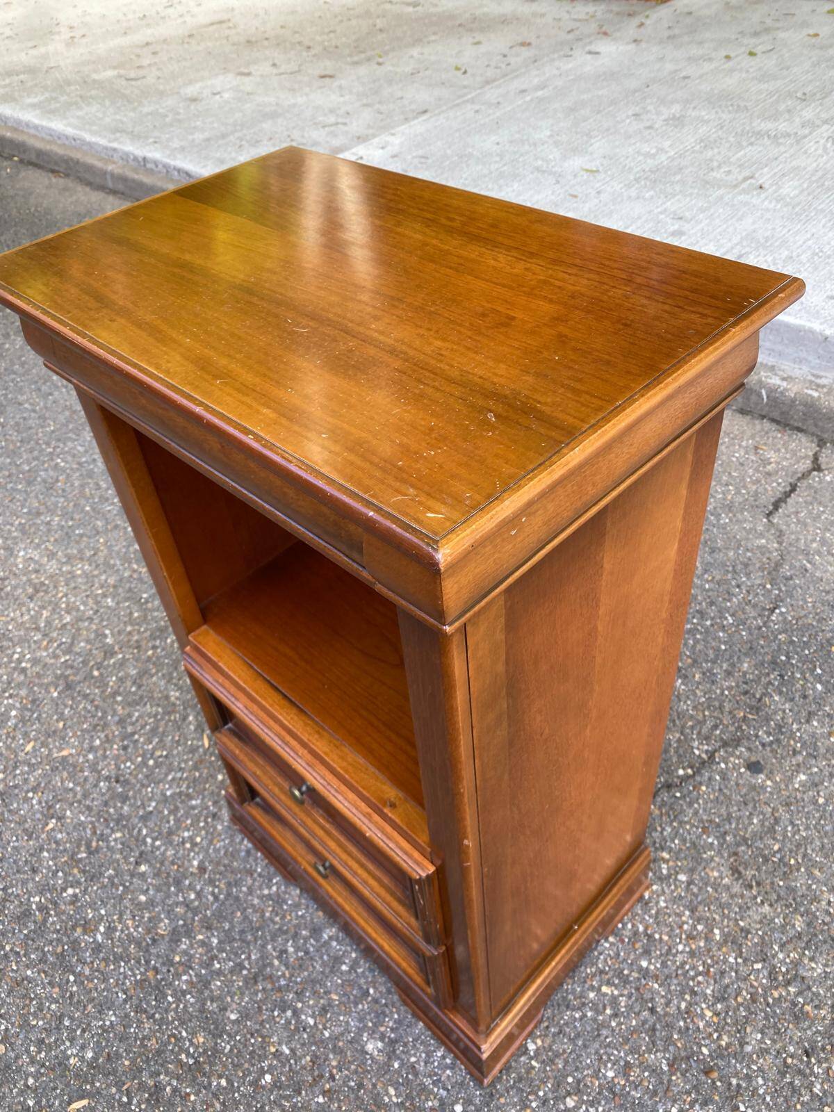 High bedside table, wooden accent table in Louis Philippe style.