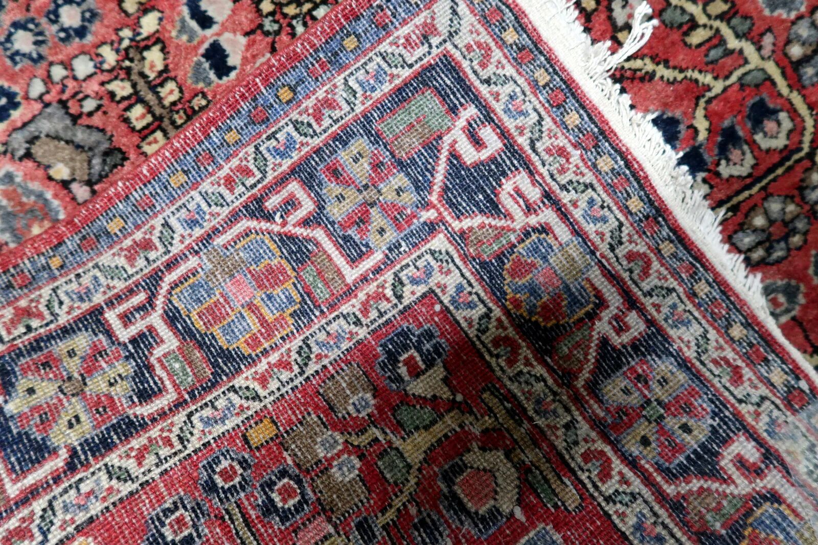 Vintage Persian Hamadan handmade rug 3.3' x 4.11' 1950s - 1C1213