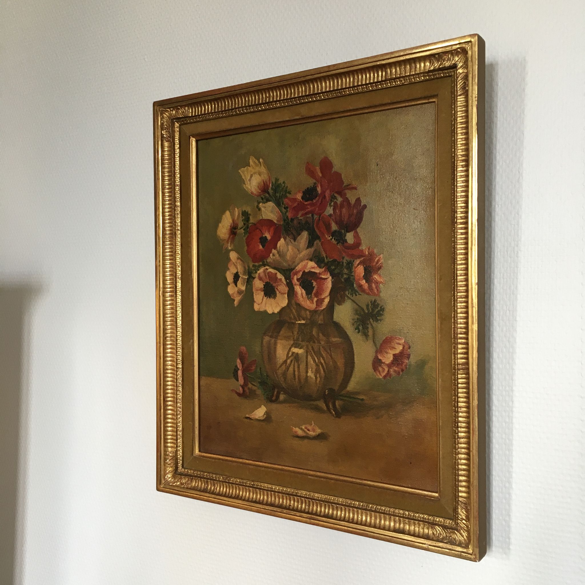 Tableau ancien bouquet d’anémones