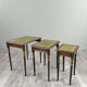 Set of 3 nesting tables in wood and green leather, 20th Century
