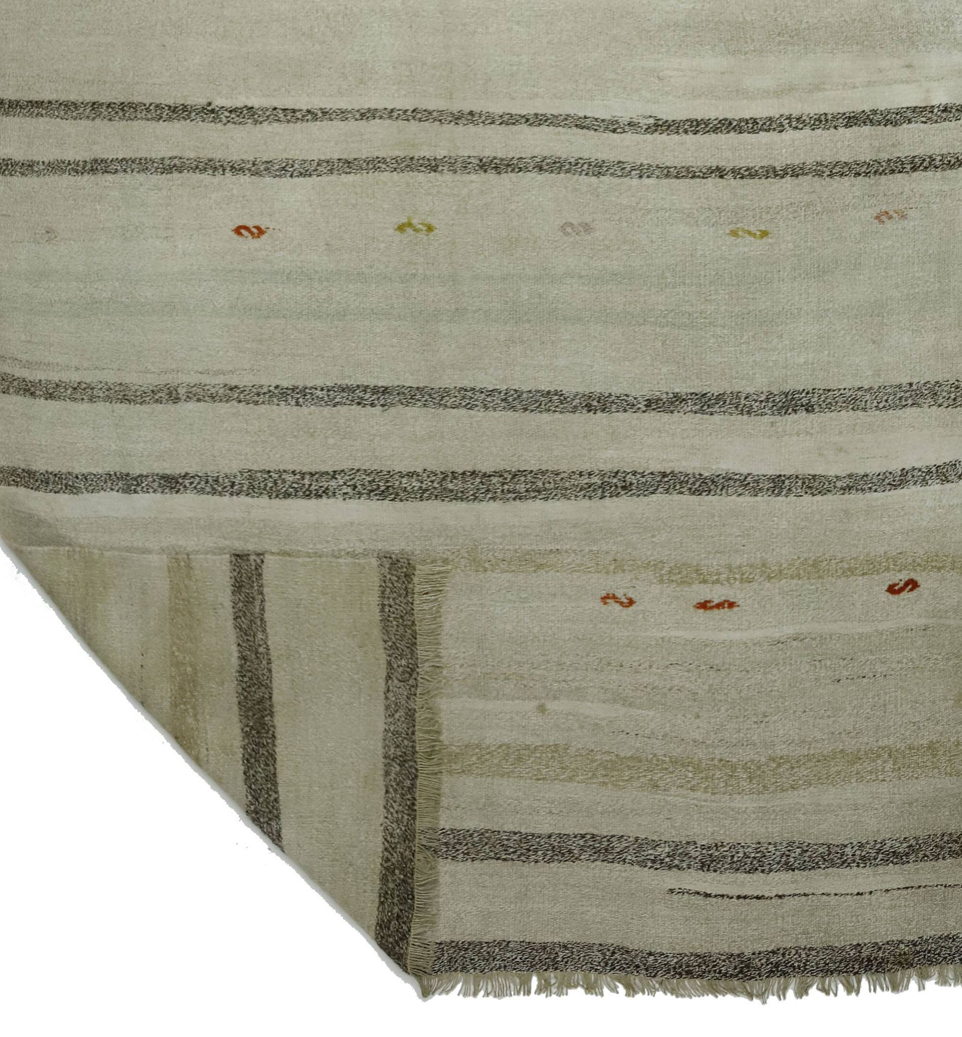 Turkish Kilim Konya Vintage 147x286 cm Beige Black Handwoven