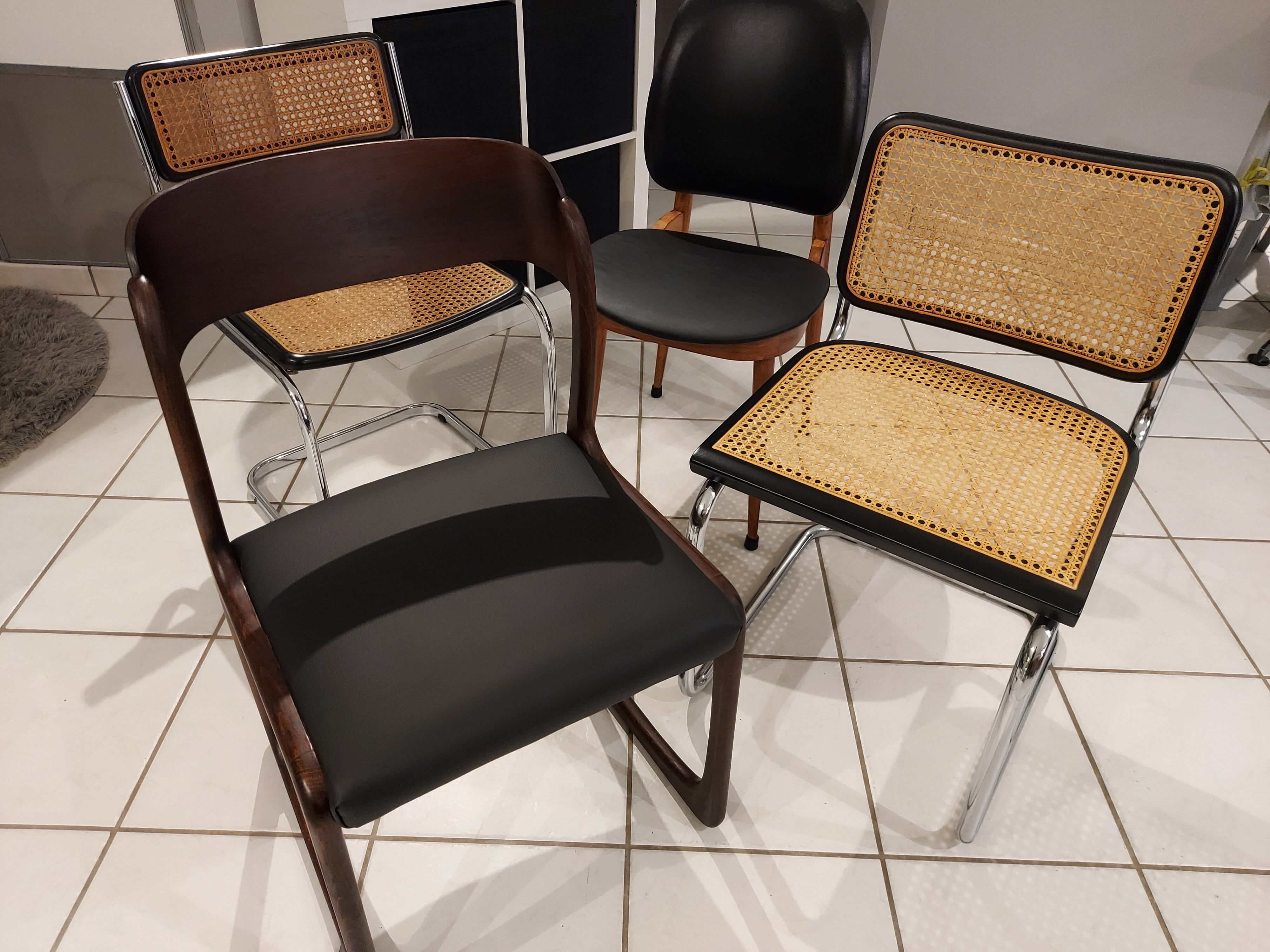 Suite of 4 mismatched chairs vintage model Marcel Breuer,Adrien,Baumann